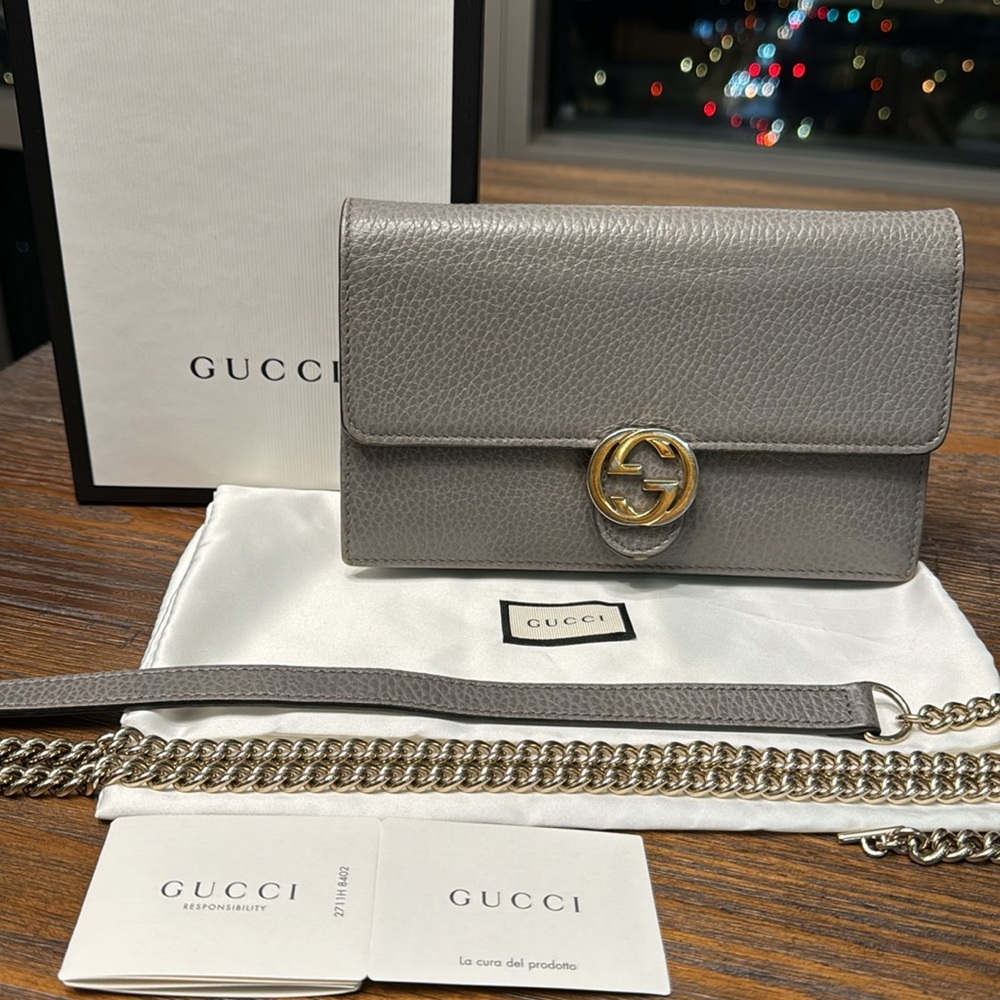 Authentic GUCCI Grey Wallet on a Chain Crossbody
